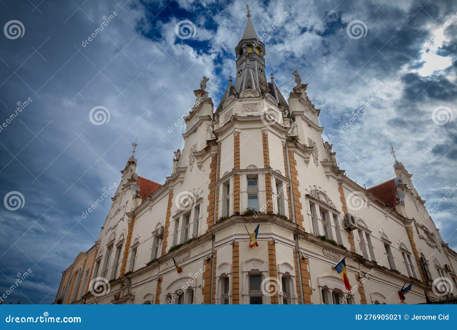 main facade of the city hall of caransebes, also called in romanian primaria municipului caransebes. it's a town of western